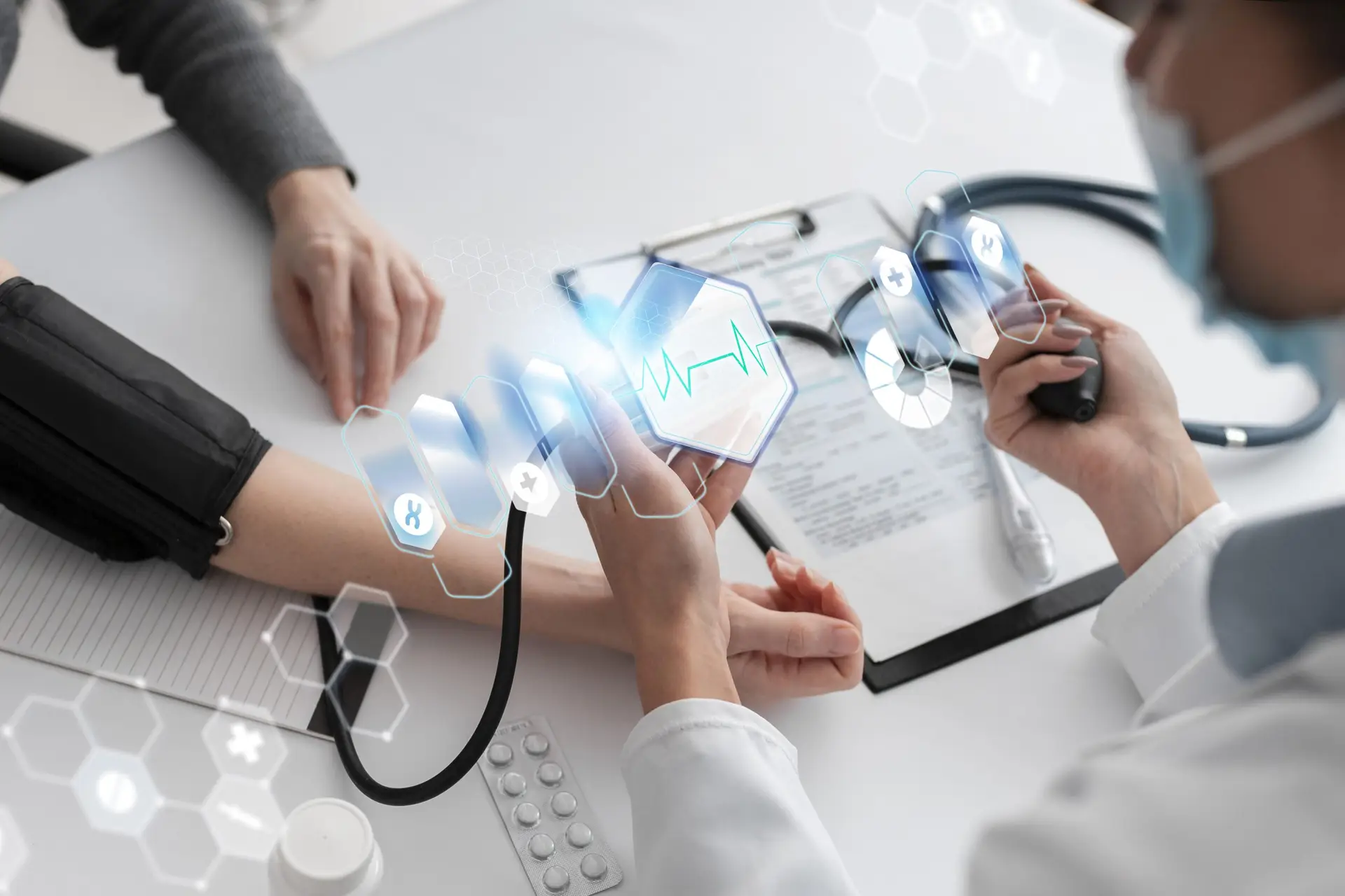 Visual representation of AI medical scribe converting spoken patient encounter into structured notes